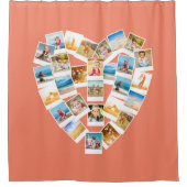 ハート型コラージュファミリー写真サンゴ シャワーカーテン (正面)