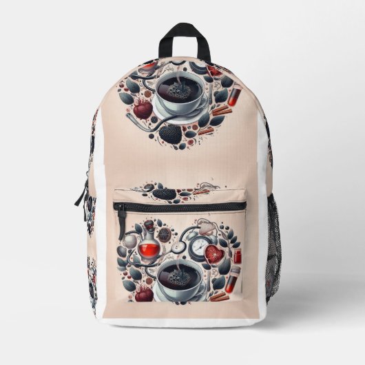 ハート型コーヒーカップ居心地の良い雰囲気バッグ プリントバックパック (正面)