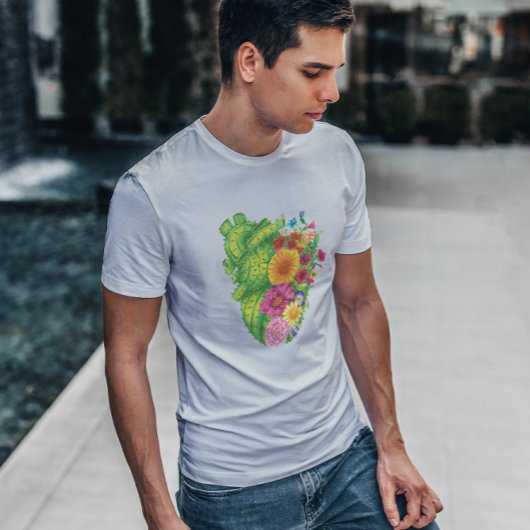 ハート型サボテンと花 Tシャツ