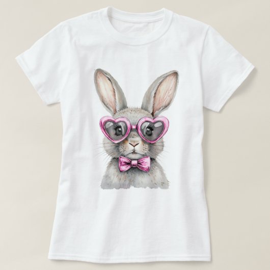 ハート型サングラスのファンタジーなウサギ Tシャツ (デザイン正面)