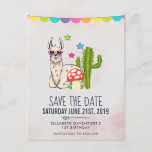 ハート型サングラスをかけたクールなラマのSave the Date ポストカード