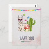 ハート型サングラスをかけたクールなラマ 誕生日ありがとう ポストカード (正面/裏面)