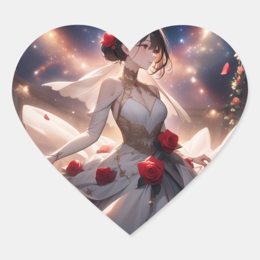 ハート型ステッカー、花嫁&レッドローズ ハートシール (正面)