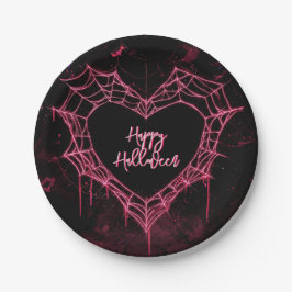 ハート型スパイダーウェブ ピンク ゴシック ガールズ ハロウィン ペーパープレート