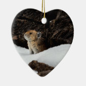 ハート型セラミを使った雪の中のアメリカのピカ セラミックオーナメント (右)