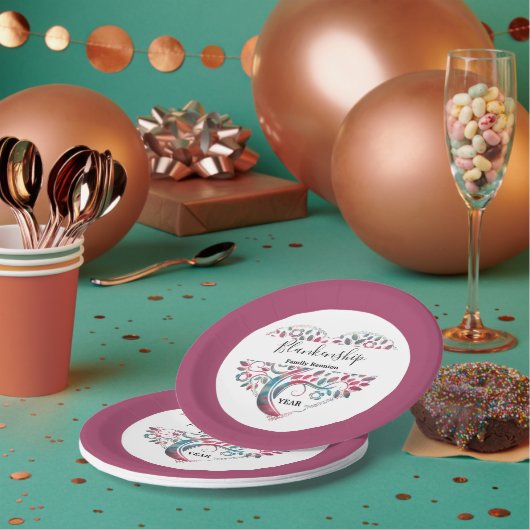 ハート型ツリーファミリー懇親会テンプレート ペーパープレート (複数)