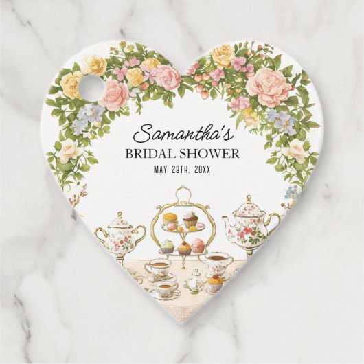 ハート型ティーパーティー ブライダルシャワーのギフトタグ フェイバータグ (正面)
