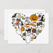 ハート型ハロウィンフォトコラージハロウィーン シーズンポストカード (正面/裏面)