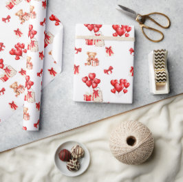 ハート型バルーンつきキュートバレンタインデー ラッピングペーパー