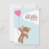 ハート型バルーンバレンタインを持つクマ 招待状 (正面)
