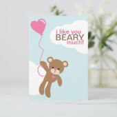 ハート型バルーンバレンタインを持つクマ 招待状 (スタンド正面)