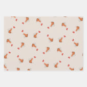 ハート型バルーンブラウンのかわいい狐 ラッピングペーパーシート (正面2)