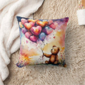 ハート型バルーン付きテディベア クッション (ブランケット)