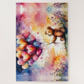 ハート型バルーン付きテディベア ジグソーパズル (縦)