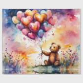 ハート型バルーン付きテディベア ラッピングペーパー (フラット)