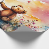 ハート型バルーン付きテディベア ラッピングペーパー (角)