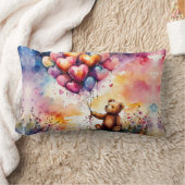 ハート型バルーン付きテディベア ランバークッション (ブランケット)