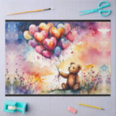 ハート型バルーン付きテディベア 薄葉紙 (クラフト)