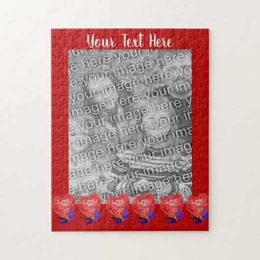 ハート型バルーン愛フォトフレームテンプレート ジグソーパズル (縦)