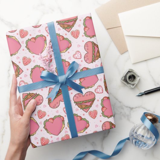 ハート型バーガーレトロバレンタイン ラッピングペーパー (ギフト)