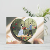 ハート型パズル結婚式招待状 招待状 (スタンド正面)