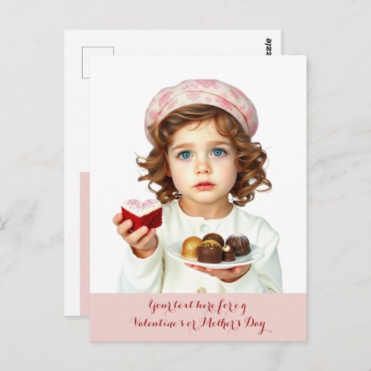 ハート型ビロードのケーキチョコのかわいい子 ポストカード (正面/裏面)