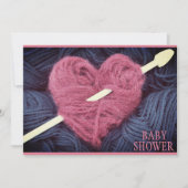 ハート型ピンクヤーンのベビーガールシャワーの招待 招待状 (正面)