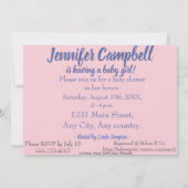 ハート型ピンクヤーンのベビーガールシャワーの招待 招待状 (裏面)