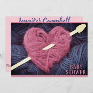 ハート型ピンクヤーンのベビーガールシャワーの招待 招待状