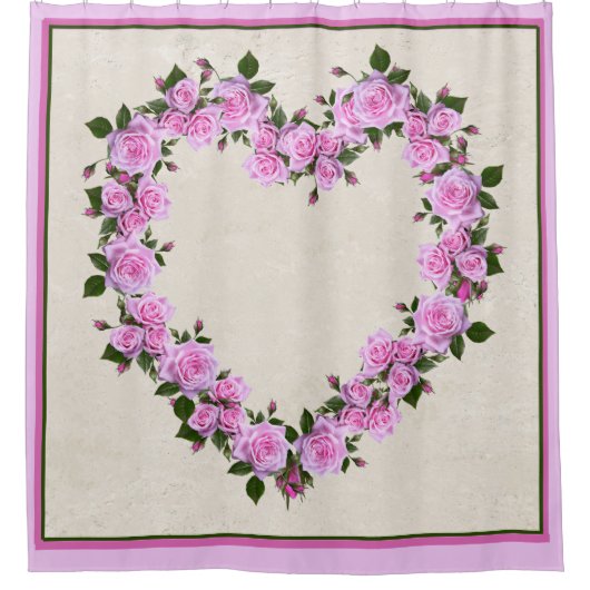 ハート型ピンクローズ シャワーカーテン (正面)