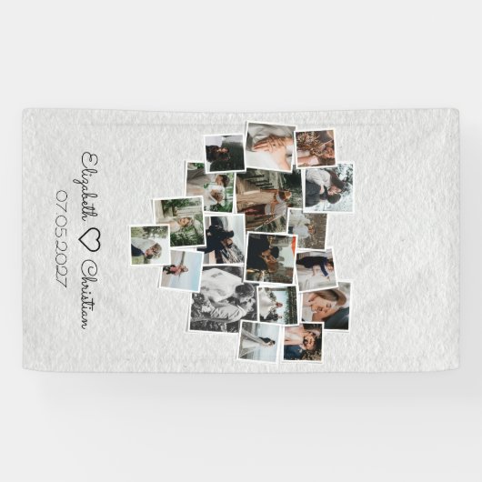 ハート型フォトコラージュのロマン結婚ティックのバナー 横断幕 (横)