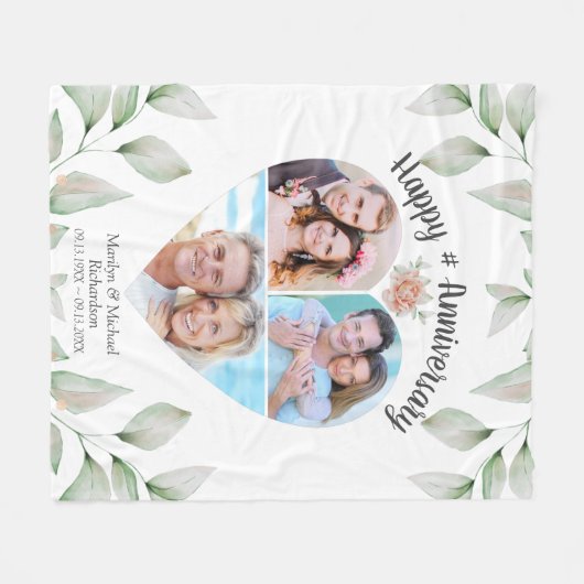 ハート型フォトコラージュめでたい記念日 フリースブランケット (正面(横))