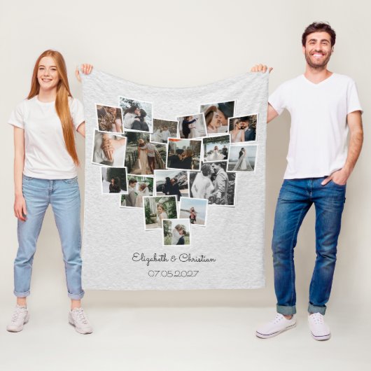 ハート型フォトコラージュロマンチック結婚ズ フリースブランケット (インサイチュ)