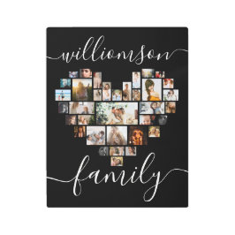 ハート型フォトコラージュ家族のカリグラフィ メタルプリント