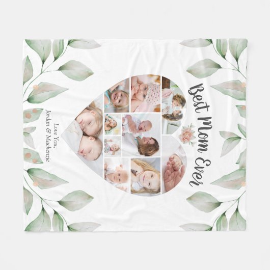 ハート型フォトコラージュ最高のマー常に緑 フリースブランケット (正面(横))