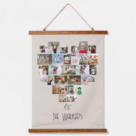 ハート型フォトコラージュ29写真ファミリー名 吊り下げ型タペストリー