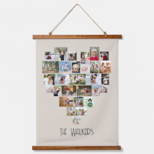 ハート型フォトコラージュ29写真ファミリー名 吊り下げ型タペストリー