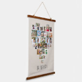 ハート型フォトコラージュ29写真ファミリー名 吊り下げ型タペストリー (傾斜あり)