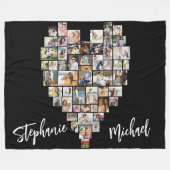 ハート型フォトコラージュ51写真と名前 フリースブランケット (正面(横))