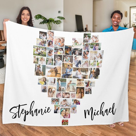 ハート型フォトコラージュ51写真カップル フリースブランケット