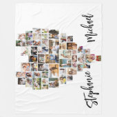 ハート型フォトコラージュ51写真カップル フリースブランケット (正面)