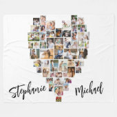 ハート型フォトコラージュ51写真カップル フリースブランケット (正面(横))