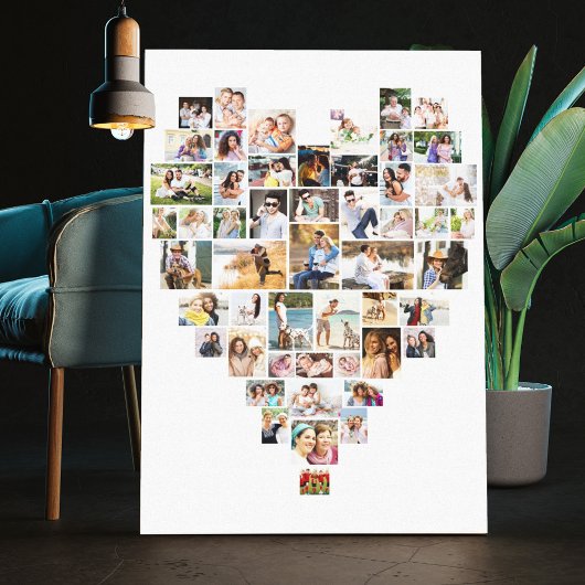 ハート型フォトコラージュ51写真白 キャンバスプリント