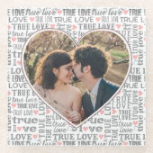 ハート型フォトバレンタインの真の愛の結婚有無 ガラスコースター (正面)