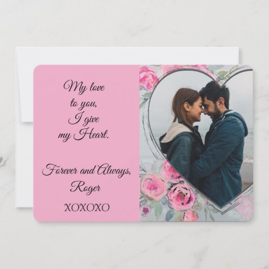 ハート型フォトバレンティンフラットホリデーカード シーズンカード (正面)