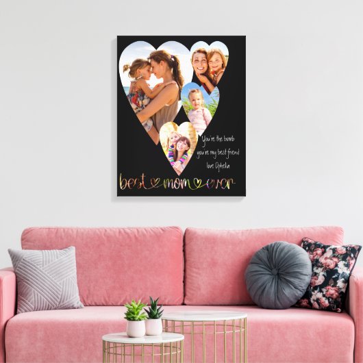 ハート型フォトマ最高のママエバータイポグラフィアートCa キャンバスプリント (インサイチュ (リビング))