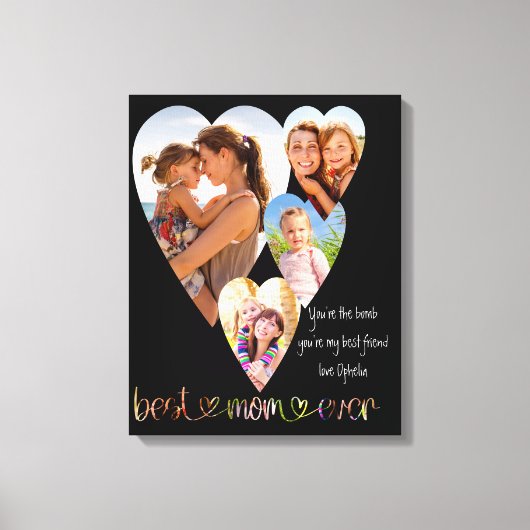 ハート型フォトマ最高のママエバータイポグラフィアートCa キャンバスプリント (正面)
