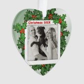 ハート型フォト初めてのクリスマスホリー葉ズ オーナメント (正面)