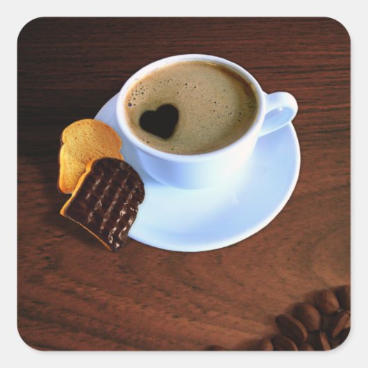 ハート型フォーム付きコーヒーカップ スクエアシール (正面)