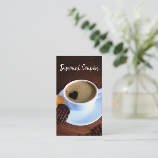 ハート型フォーム付きコーヒーカップ 割引カード (スタンド正面)